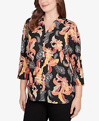 Ruby Rd. Petite Shirt Collar Floral Paisley Button Front Top
