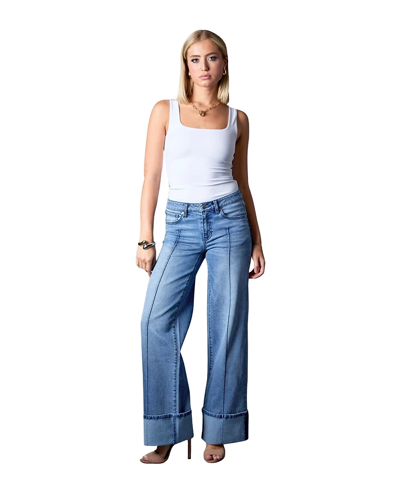 Blue Revival Women's Cuffed Low Rise Wide Leg Jeans