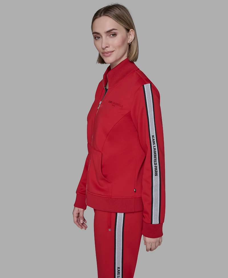 Karl Lagerfeld Paris Women's Logo Tape Zip Up Jacket