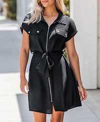 Cupshe Women's Zip Front Belted Shirt Beach Dress