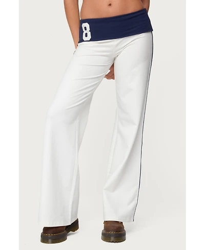 Edikted Women's 8 Contrast Fold Over Wide Leg Pants