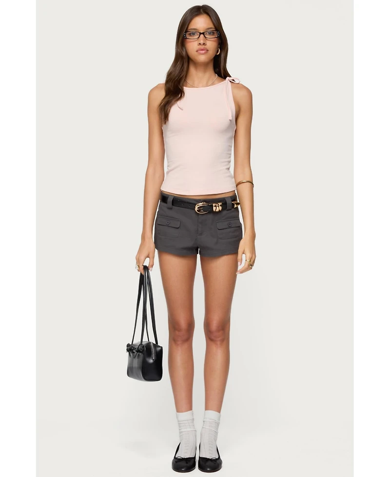 Edikted Womens Studded Belt Denim Micro Shorts