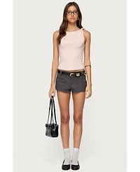 Edikted Womens Studded Belt Denim Micro Shorts