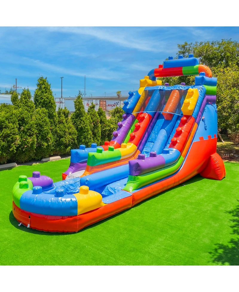 Xjump Block Party 19' Dual Lane Side Loader Water Slide with Pool, for Kids and Adults, Commercial Grade Pvc Vinyl, Outdoor Backyard Fun, Blow Up Wate