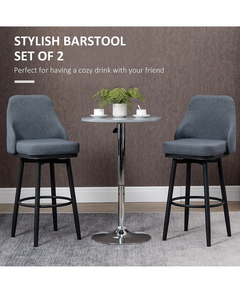 Homcom Modern Bar Stools, Set of 2 Swivel Kitchen Bar Chairs, Dark