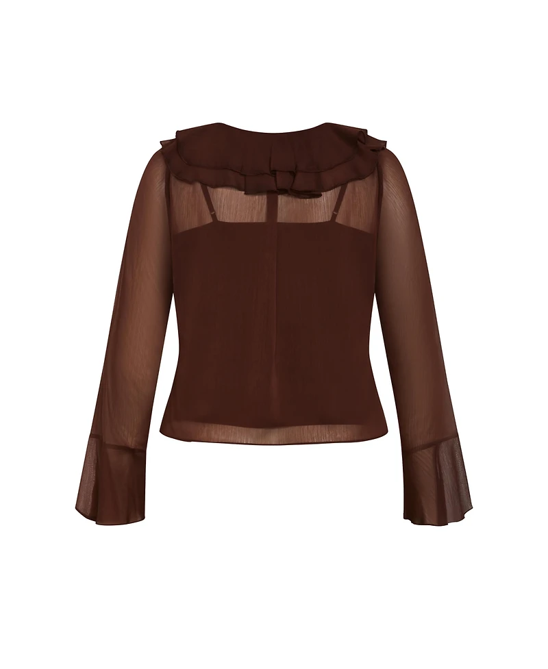 City Chic Plus Luscious Sheer Ruffles Top