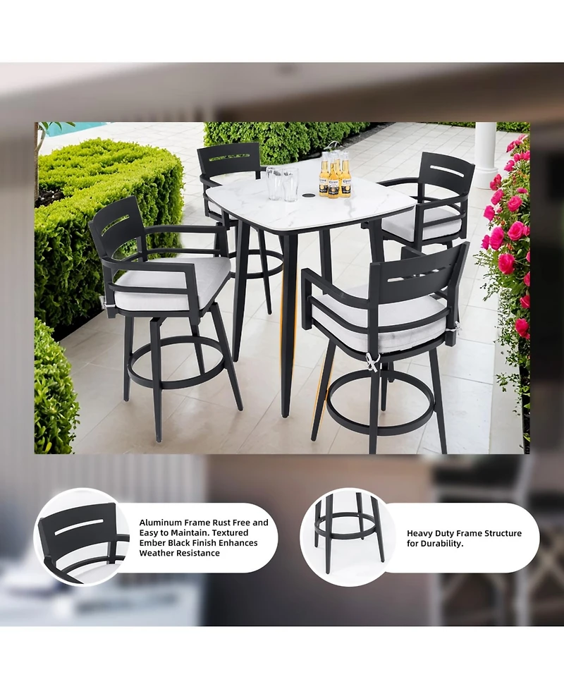 Streamdale Furniture Modern Outdoor Swivel Bar Chairs - Black Aluminum & Sunbrella