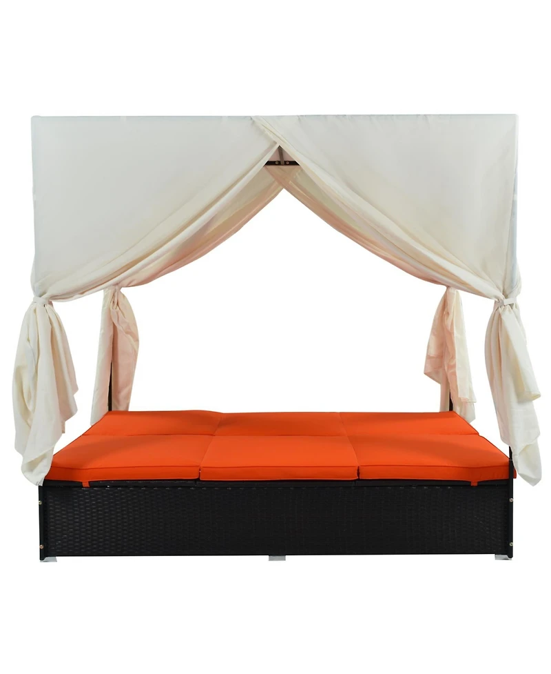 Streamdale Furniture Outdoor Patio Wicker Sunbed Daybed with Cushions Adjustable Seats