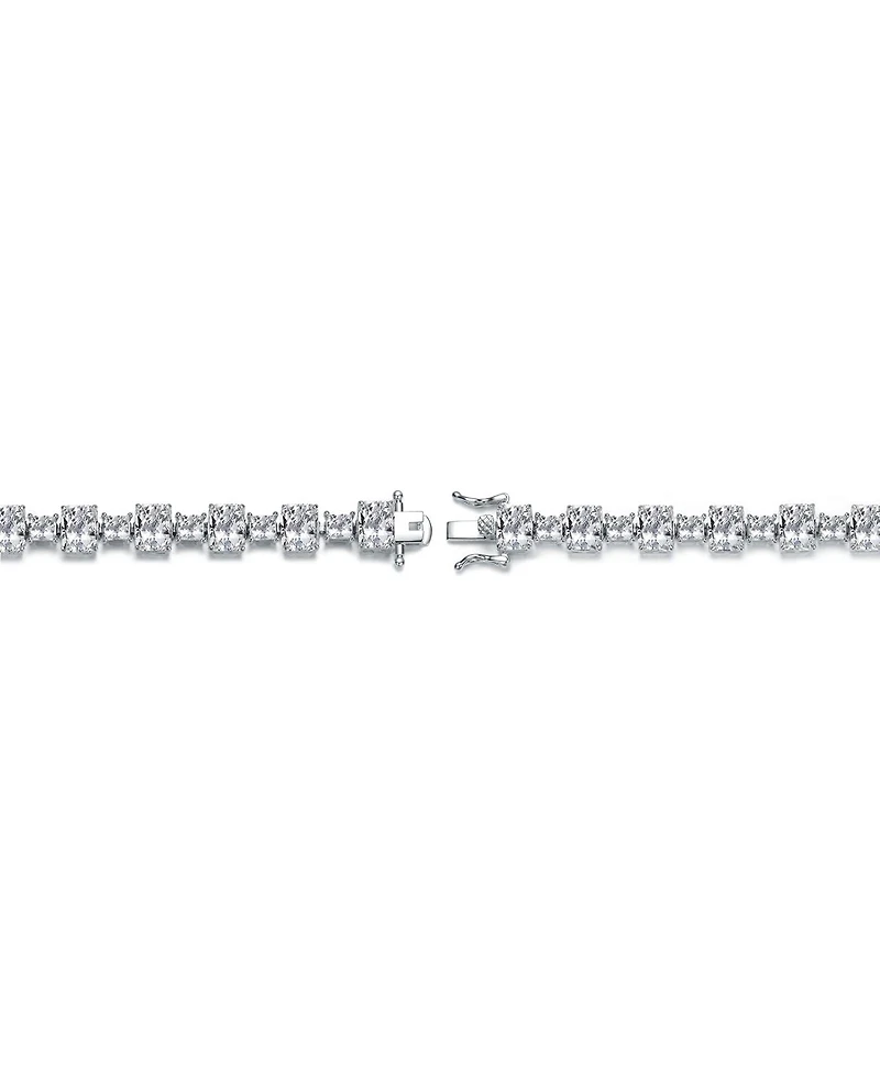 Genevive Sterling Silver White Gold Plated with Clear Cubic Zirconia Statement Bracelet