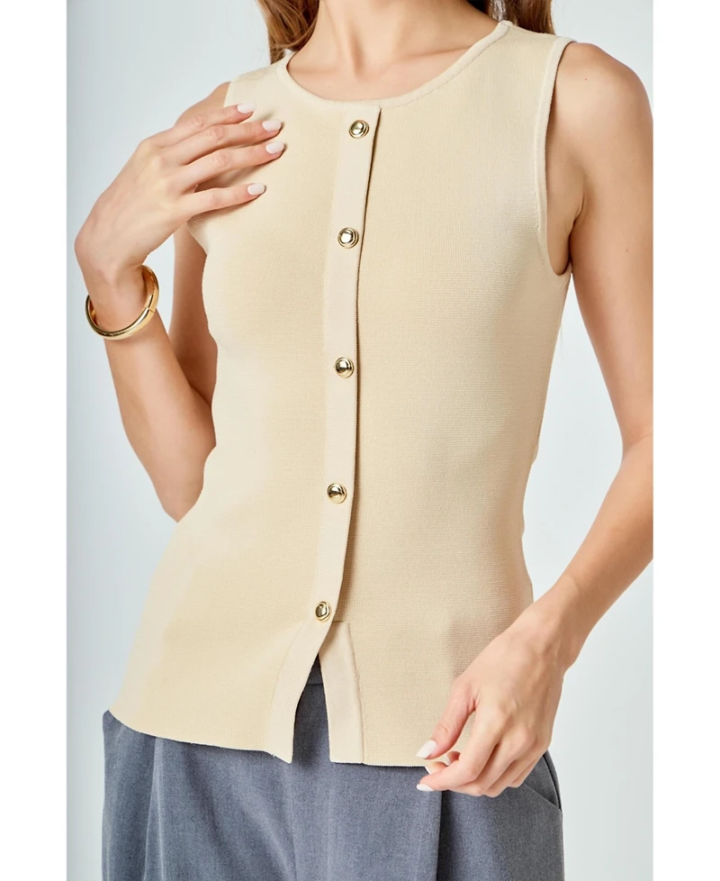 endless rose Women's Knit Buttoned Sleeveless Top