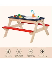 Kids Picnic Table Set with Built In Sandbox and Fun Kitchen Play Toys
