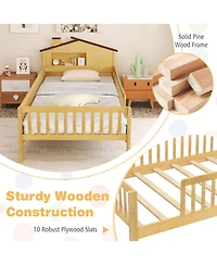Gymax Twin Kids Bed Solid Wood Platform w/ Under-bed Storage & Cube