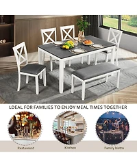 Casainc 6 Piece Dining Table Set with Bench and 4 Chairs for Kitchen or Dining Room