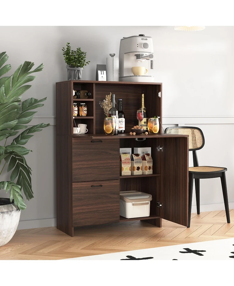 Casainc Desk Cabinet with Foldable Desktop, Storage Drawer and Shelves for Small Spaces