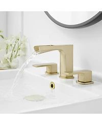 Greenspring Waterfall 8 in. Widespread Double Handle Gold Bathroom Faucet Set 3 Holes Vanity Sink With Metal Drain In Brushed Gold