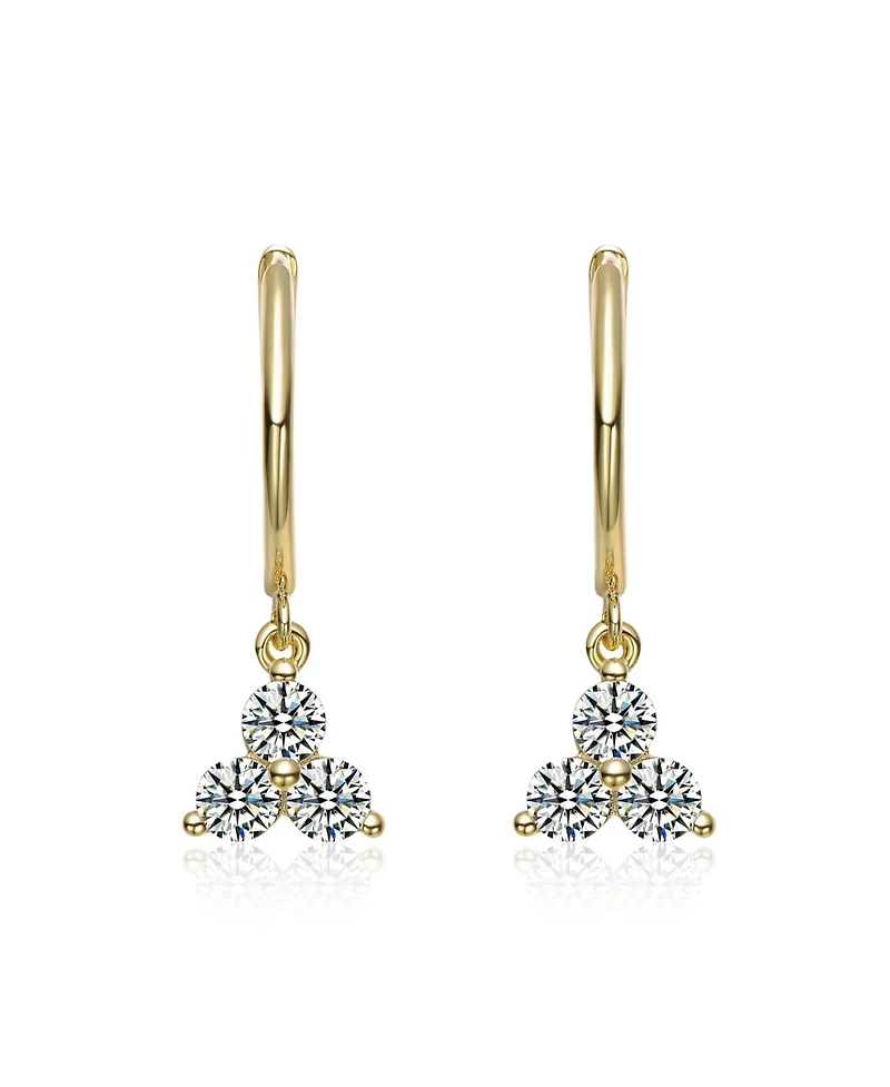 Rachel Glauber 14K Gold Plated with Clear Cubic Zirconia Three Stone Drop Hoop Earrings