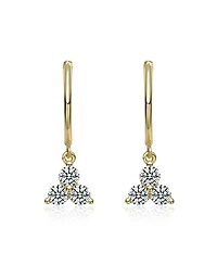 Rachel Glauber 14K Gold Plated with Clear Cubic Zirconia Three Stone Drop Hoop Earrings