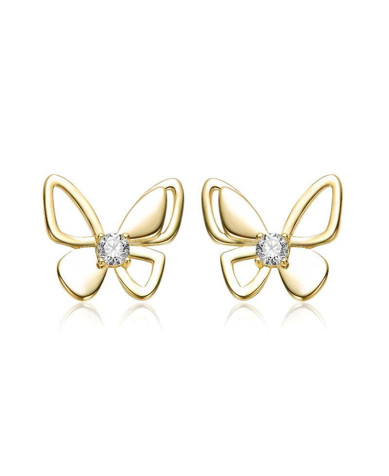 Rachel Glauber 14K Gold Plated with Clear Cubic Zirconia Butterfly Stud Earrings