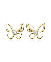 Rachel Glauber 14K Gold Plated with Clear Cubic Zirconia Butterfly Stud Earrings