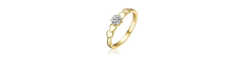 Rachel Glauber 14K Gold Plated with Clear Cubic Zirconia Heart Design Solitaire Ring