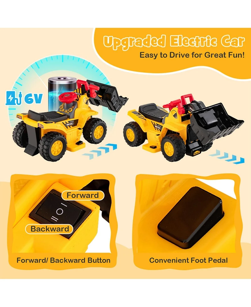6V Kids Ride On Bulldozer with Folding Basketball Hoop and Balls
