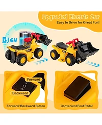6V Kids Ride On Bulldozer with Folding Basketball Hoop and Balls