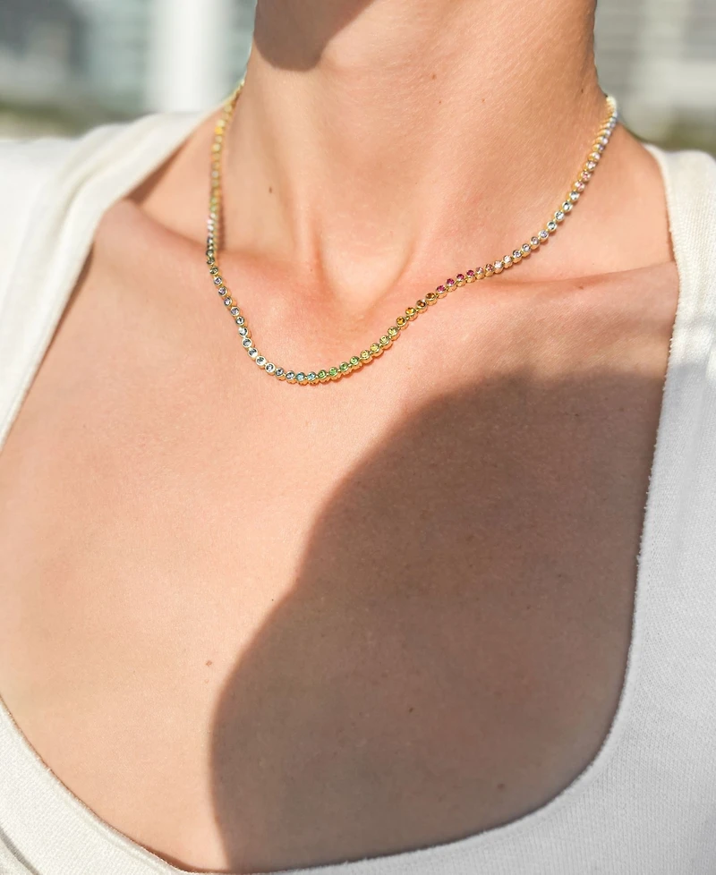 Adornia Gold Crystal Rainbow Tennis Neckalce
