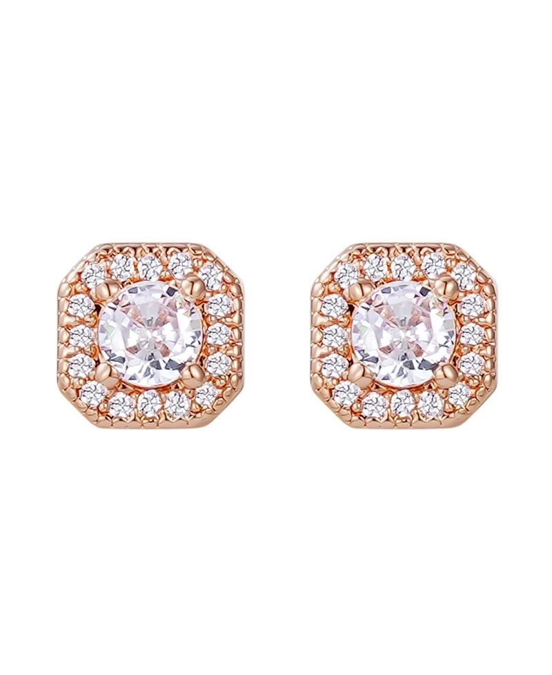 Adornia Rose Gold Cubic Zirconia Halo Square Cushion Stud Earrings