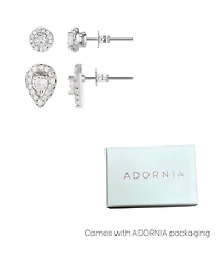 Adornia Silver Halo Stud Earrings Set
