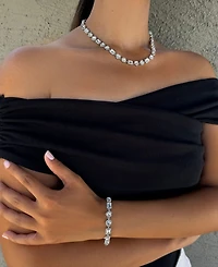 Adornia Silver Crystal Halo Heart Chain Necklace
