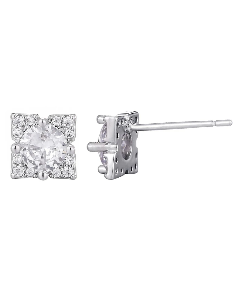 Adornia Silver Cubic Zirconia Flower-Shaped Halo Stud Earrings