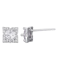 Adornia Silver Cubic Zirconia Flower-Shaped Halo Stud Earrings