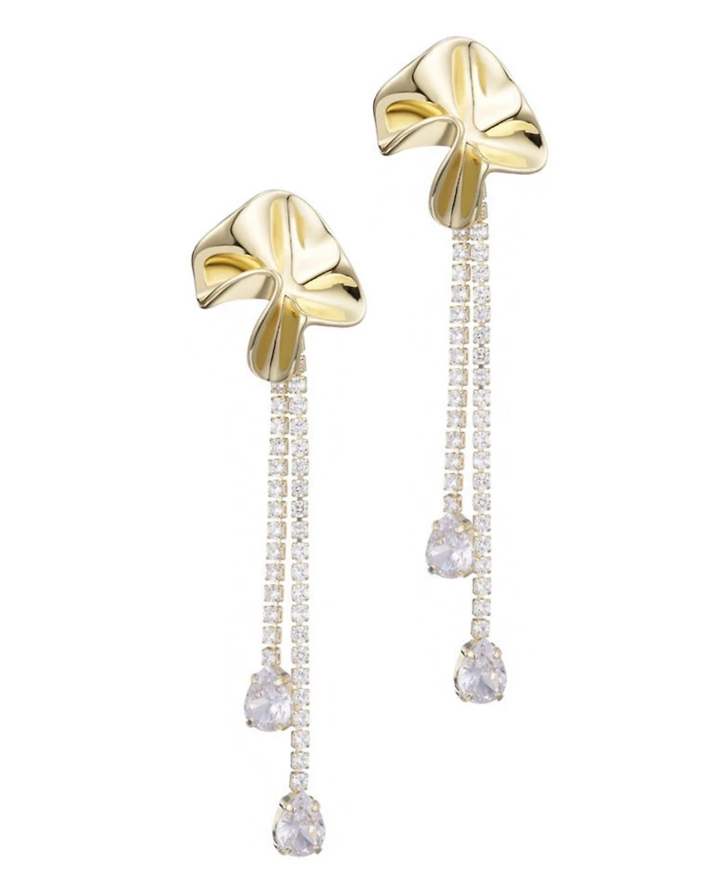 Adornia Gold Crystal Flower Tennis Drop Earrings