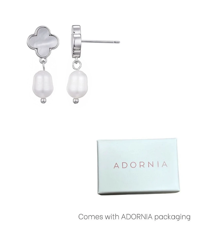 Adornia Silver Freshwater Pearl Clover Drop Earrings