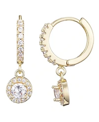 Adornia Gold Cubic Zirconia Halo Drop Huggie Hoop Earrings