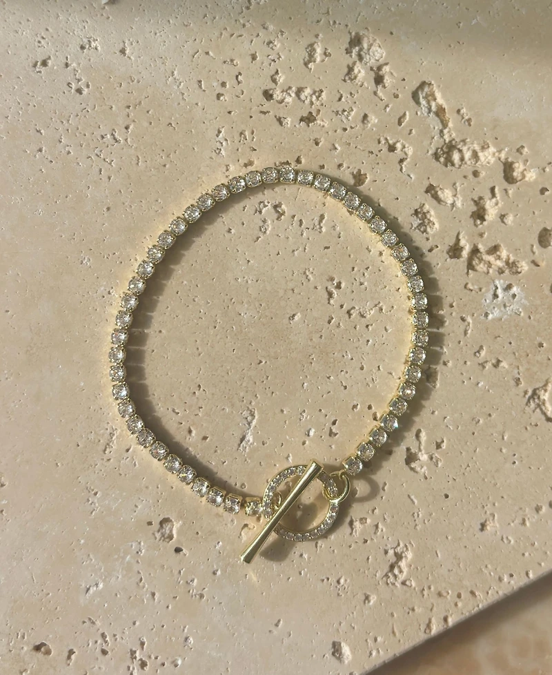 Adornia Gold Crystal Toggle Tennis Bracelet
