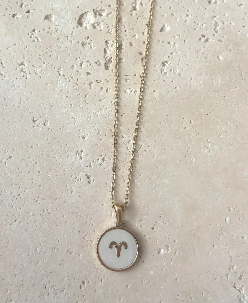 Adornia Tarnish Resistant Gold Mother of Pearl Zodiac Necklace