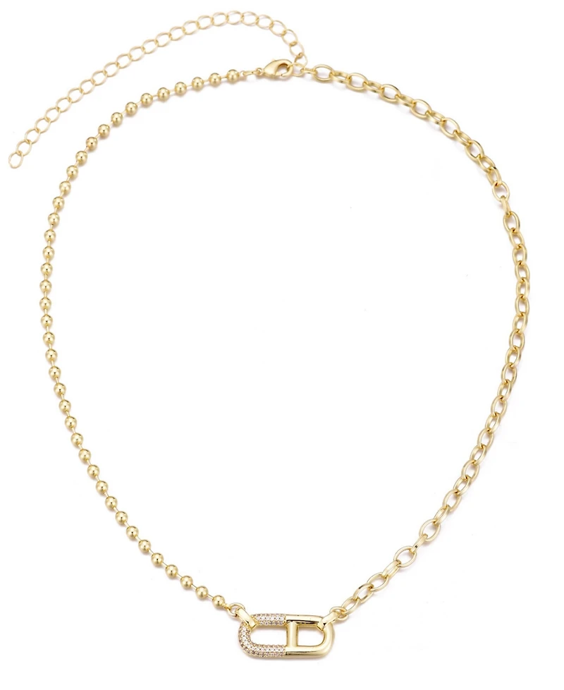 Adornia Gold Cubic Zirconia Mixed Chain Sideways Pendant Necklace