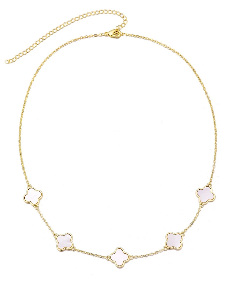 Adornia Gold Mother of Pearl Clover Station Necklace