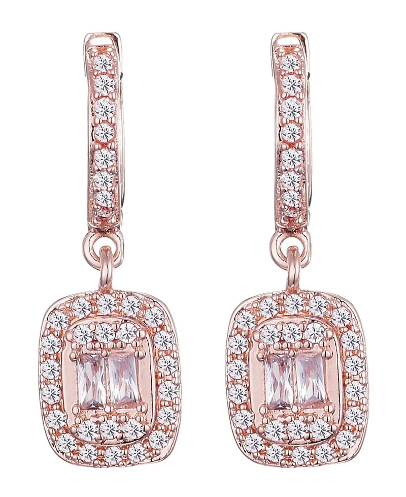 Adornia Rose Gold Cubic Zirconia Asher Cut Halo Huggie Earrings