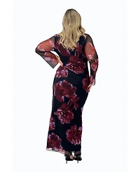 Fashion-szn Curve Women's Cowl Neck Mesh Flare Sleeve Maxi Dress