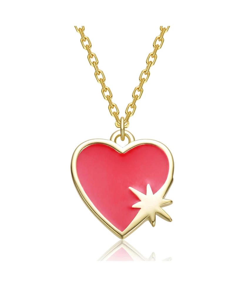 GiGiGirl Teens 14K Gold Plated with Red Enamel Heart & Starburst Design Pendant Necklace
