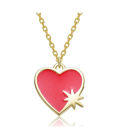 GiGiGirl Teens 14K Gold Plated with Red Enamel Heart & Starburst Design Pendant Necklace
