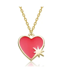 GiGiGirl Teens 14K Gold Plated with Red Enamel Heart & Starburst Design Pendant Necklace