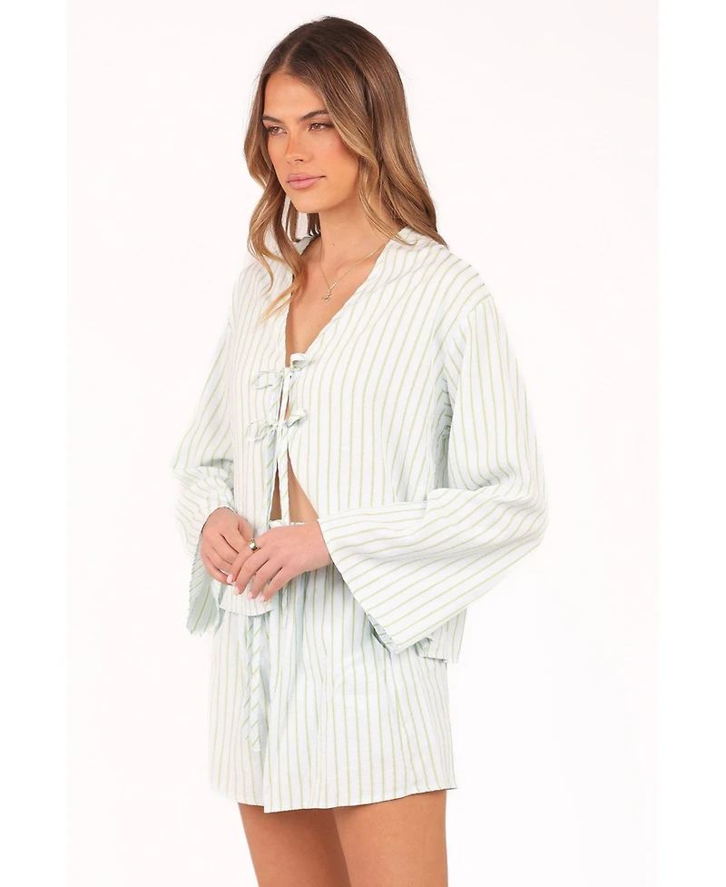 Petal and Pup Women's Flynn Short Set - Green Blue Stripe