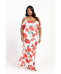 Fashion-szn Curve Women's Cold Shoulder Poppy Print Strappy Dress