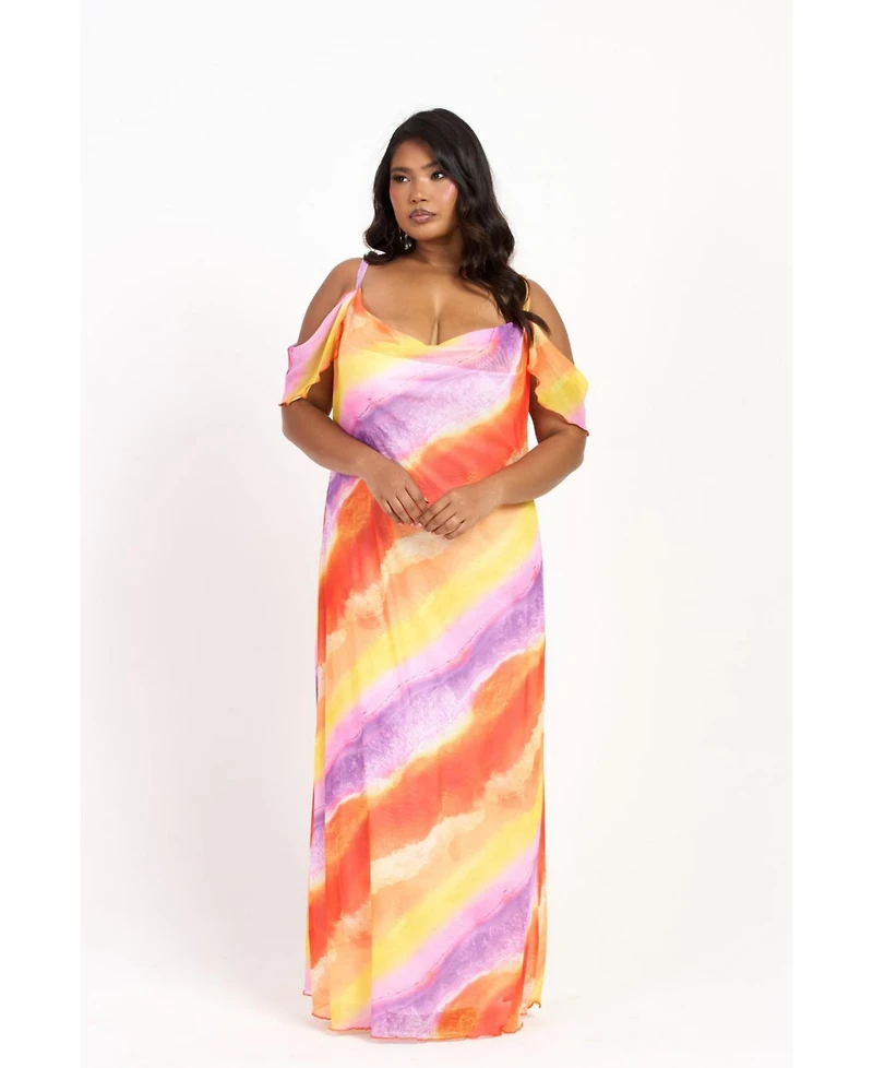 Fashion-szn Curve Cold Shoulder Marble Print Maxi Dress