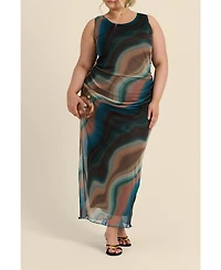 Fashion-szn Curve Women's Sleeveless Mesh Swirl Print Midaxi Dress