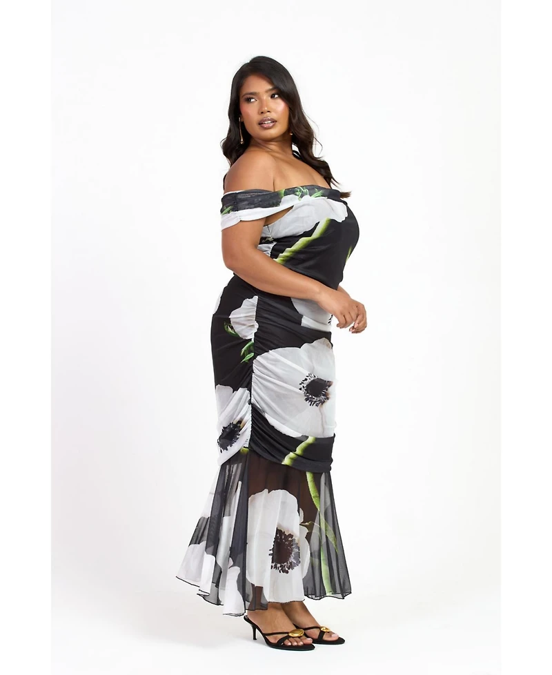 Fashion-szn Curve Women's Plus Bold Floral Ruched Midi Dress