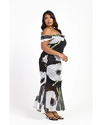 Fashion-szn Curve Women's Plus Bold Floral Ruched Midi Dress
